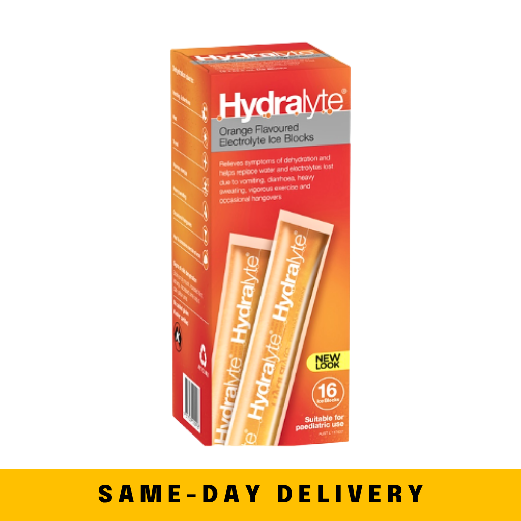 Hydralyte Electrolyte Orange flavor Ice Blocks, 16x62.5ml