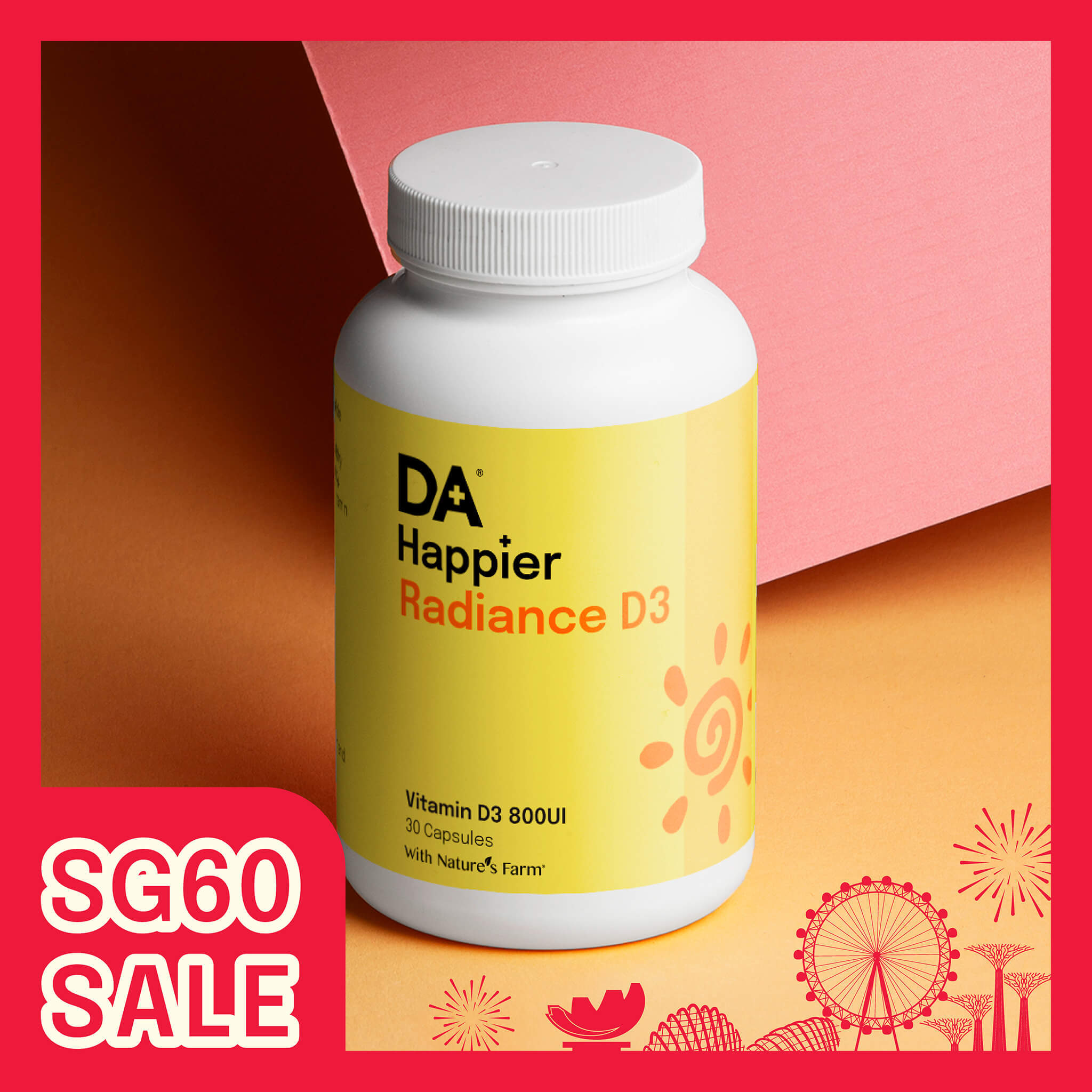 DA Happier+ Radiance - Vitamin D3 800IU + Vitamin K2 60mcg (30 capsules)